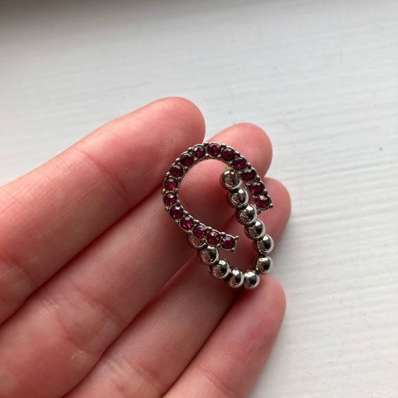 Vintage silver & pink rhinestone horseshoe ring - Picture 5 of 6